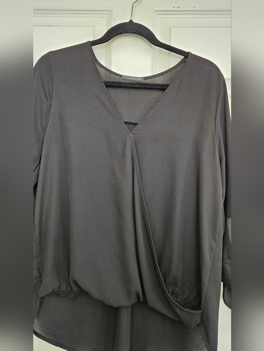 Black V-Neck Blouse With Ties